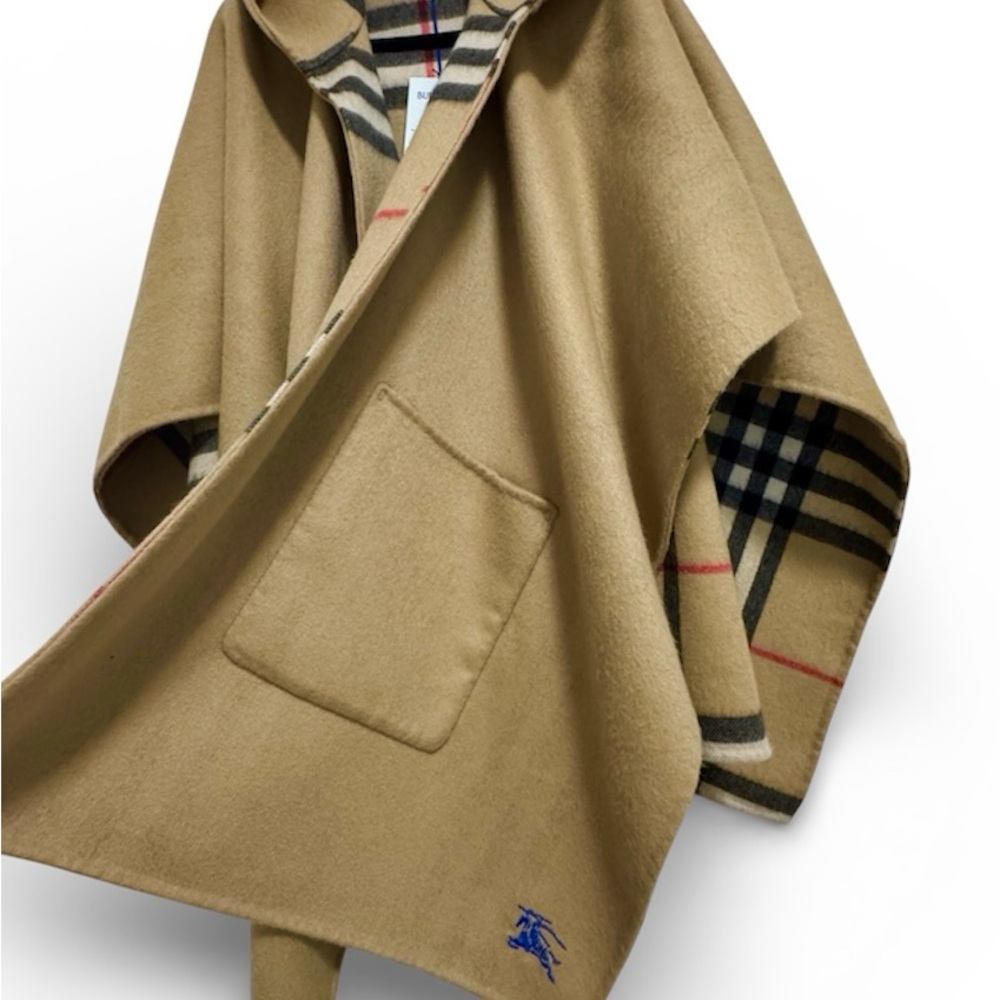 Burberry Camel Plaid Hooded Cape - Picture 6 of 9